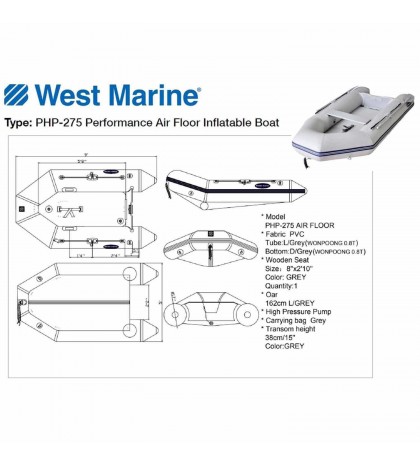 WEST MARINE–PSB-275 Performance Segmented Floor Inflatable Sport Boat with Oars