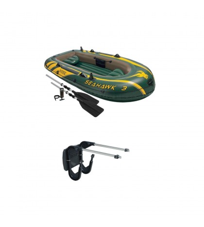 Intex 3 Person Boat Set w/ Aluminum Oars & Pump and Composite Boat Motor Mount