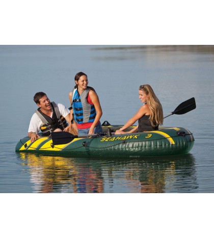 Intex 3 Person Boat Set w/ Aluminum Oars & Pump and Composite Boat Motor Mount