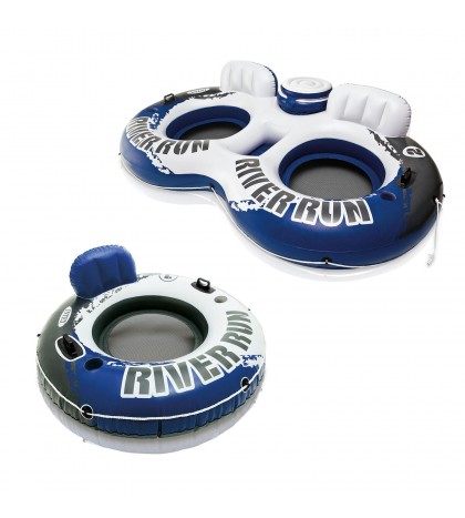 Intex River Run Inflatable 2 Person Pool Tube Float w/ Cooler + Single Float