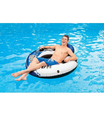 Intex River Run Inflatable 2 Person Pool Tube Float w/ Cooler + Single Float