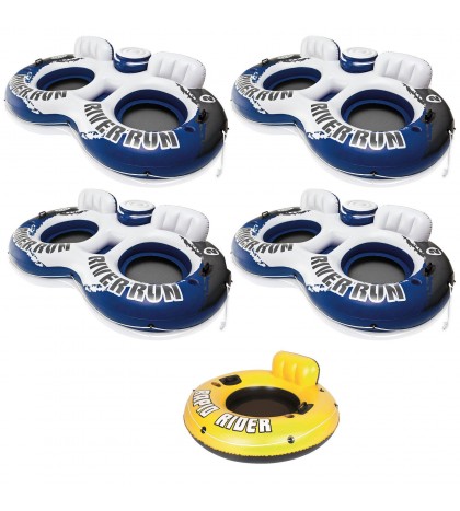 Intex River Run II Inflatable 2 Person Tube w/ Cooler (4 Pack) + Single Tube