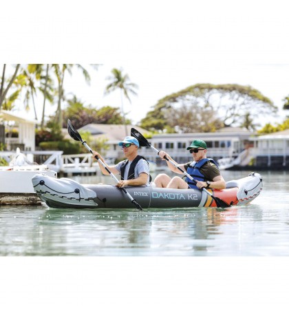 Intex Dakota K2 2 Person Vinyl Inflatable Kayak and Accessory Kit w/ Oars & Pump