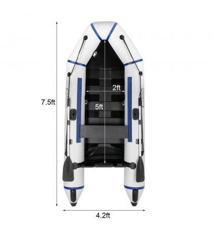 7.5FT/10FT PVC Inflatable Boat Raft Tender w/ Oar Aluminum Floor for Fishing
