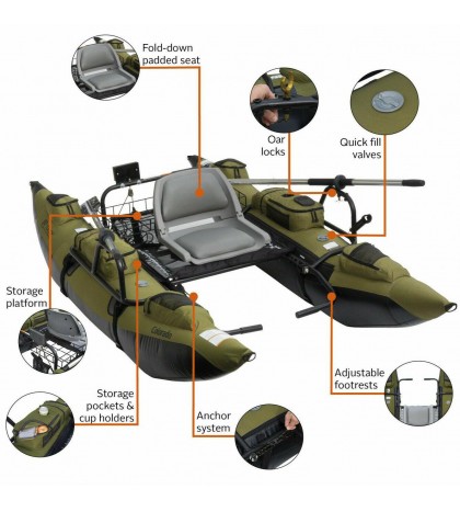New Classic Accessories Colorado Pontoon Boat For Fishing W/ Storage, Green/Sage