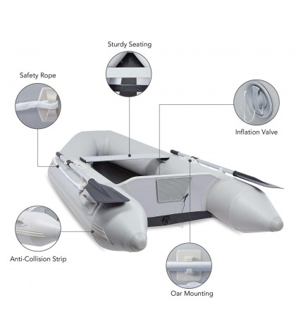 7.5FT PVC Inflatable Boat Raft Tender w/ Oar Aluminum Floor for Fishing