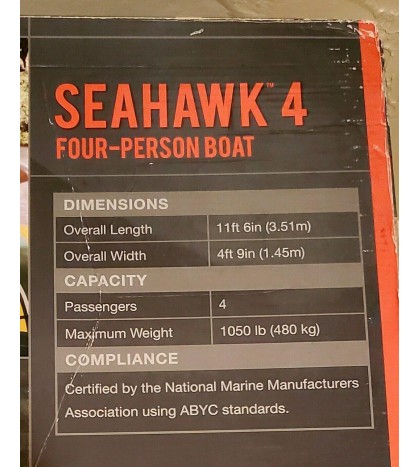 NEW Seahawk 4 Inflatable 4 Person Boat 11'-6