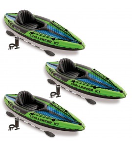 Intex Challenger K1 1-Person Inflatable Sporty Kayak w/ Oars And Pump (3 Pack) Intex Challenger K1 1-Person Inflatable Sporty Kayak w/ Oars And Pump (3 Pack)
