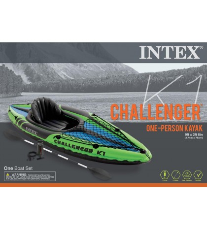 Intex Challenger K1 1-Person Inflatable Sporty Kayak w/ Oars And Pump (3 Pack)