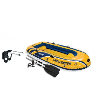 Intex Challenger 3 Boat 2 Person Raft & Oar Set Inflatable with Motor Mount Kit