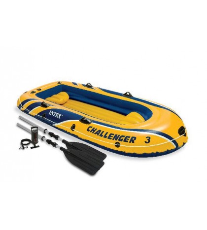 Intex Challenger 3 Boat 2 Person Raft & Oar Set Inflatable with Motor Mount Kit