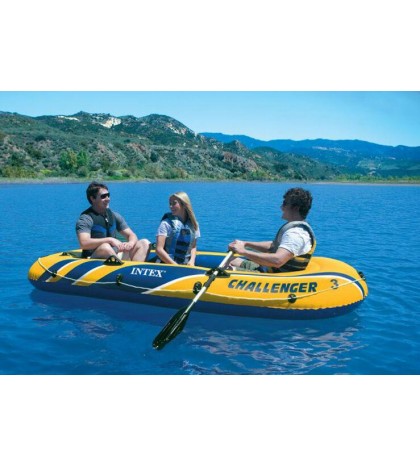 Intex Challenger 3 Boat 2 Person Raft & Oar Set Inflatable with Motor Mount Kit