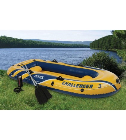 Intex Challenger 3 Boat 2 Person Raft & Oar Set Inflatable with Motor Mount Kit