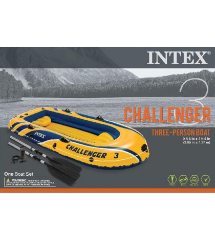 Intex Challenger 3 Boat 2 Person Raft & Oar Set Inflatable with Motor Mount Kit