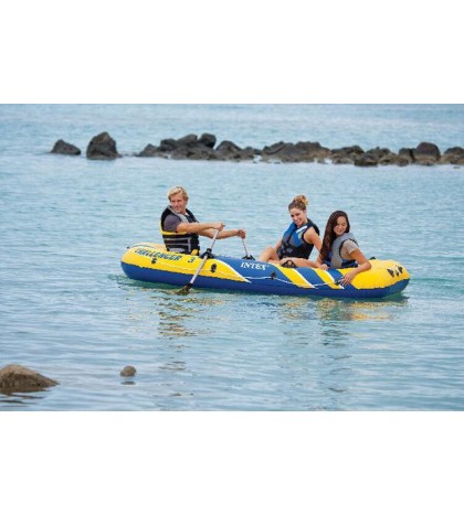 Intex Challenger 3 Boat 2 Person Raft & Oar Set Inflatable with Motor Mount Kit