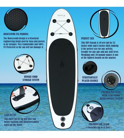 Blue Water 10ft Inflatable Stand Up Paddle Board And Kayak Set 2 in 1 SUP+Kayak