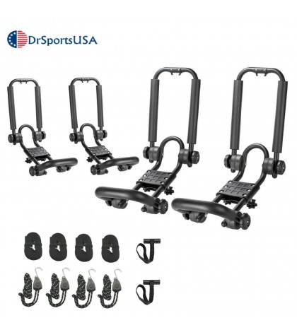 2 Pairs Universal Double Folding Kayak Rack Roof top Carrier Boat J-Bar Rack