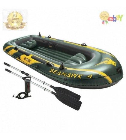 Intex Seahawk 4 Inflatable 4 Person Floating Boat Raft Set with Oars & Air Pump