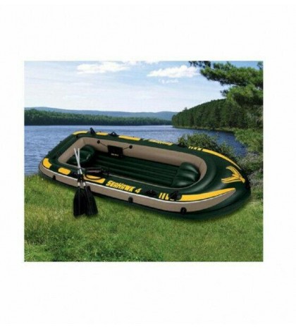 Intex Seahawk 4 Inflatable 4 Person Floating Boat Raft Set with Oars & Air Pump