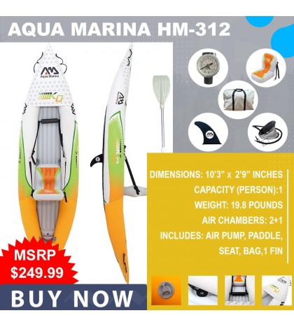 Aqua Marina HM-312 1 Person Inflatable PVC Kayak, BRAND NEW SEALED!!