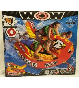 WOW Eagle Inflatable Towable Tube Lake Water Raft with Tow Rope and Pump