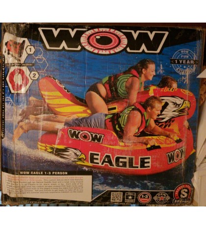 WOW Eagle Inflatable Towable Tube Lake Water Raft with Tow Rope and Pump