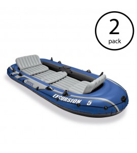 Intex Excursion 5 Person Inflatable Boat Set w/ 2 Oars, Air Pump & Bag (2 Pack)