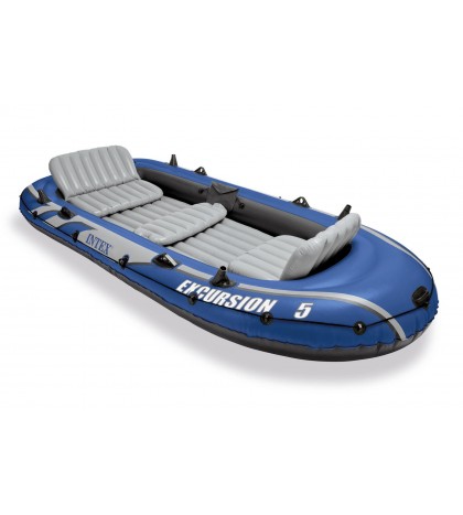 Intex Excursion 5 Person Inflatable Boat Set w/ 2 Oars, Air Pump & Bag (2 Pack)