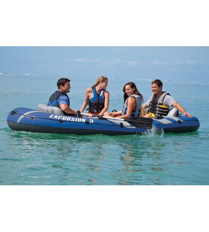 Intex Excursion 5 Person Inflatable Boat Set w/ 2 Oars, Air Pump & Bag (2 Pack)
