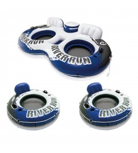 Intex River Run II Inflatable 2 Person Pool Tube Float + 2 Single Water Rafts