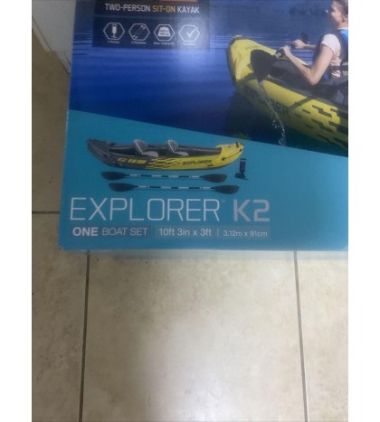 Intex Explorer K2 Kayak 2-Person Inflatable Set w Aluminum Oars Air Pump 68307EP