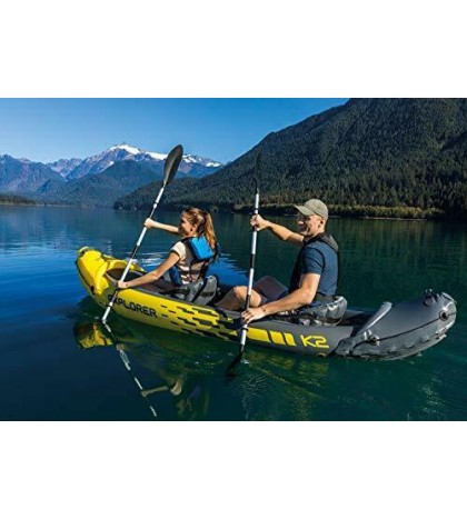 Explorer K2 Kayak, 2-Person Inflatable Kayak Set with Aluminum Oars and
