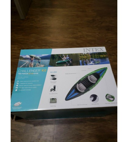 Intex Challenger K2 2-Person Inflatable Sporty Kayak + Oars And Pump