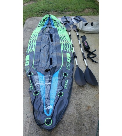Intex Challenger K2 2-Person Inflatable Sporty Kayak + Oars And Pump