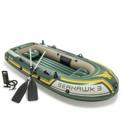 Seahawk 3, 3-Person Inflatable Boat Set with Aluminum Oars and High Output Air