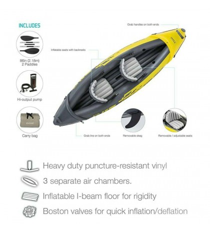 New Explorer K2 Kayak, 2-Person Inflatable Kayak Set with Aluminum Oars, Water