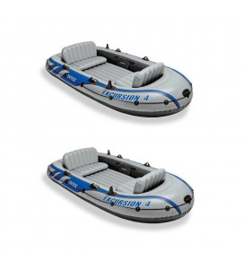 Intex Excursion Inflatable Rafting Fishing 4 Person Boat w/ Oars & Pump (2 Pack)