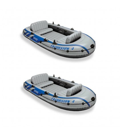 Intex Excursion Inflatable Rafting Fishing 4 Person Boat w/ Oars & Pump (2 Pack)