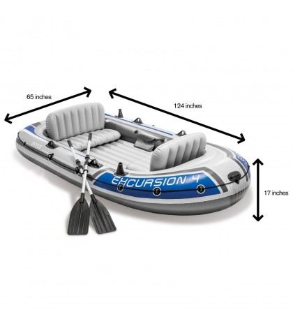 Intex Excursion Inflatable Rafting Fishing 4 Person Boat w/ Oars & Pump (2 Pack)
