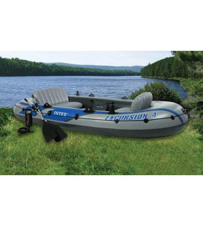 Intex Excursion Inflatable Rafting Fishing 4 Person Boat w/ Oars & Pump (2 Pack)
