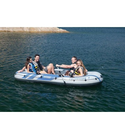 Intex Excursion Inflatable Rafting Fishing 4 Person Boat w/ Oars & Pump (2 Pack)
