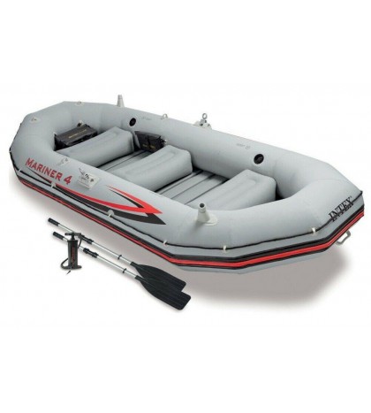 Intex Mariner 4 Person Inflatable Boat Set with Aluminum Oars and Pump