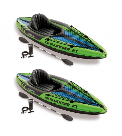 Intex Challenger K1 1-Person Inflatable Sporty Kayak w/ Oars And Pump (2 Pack)