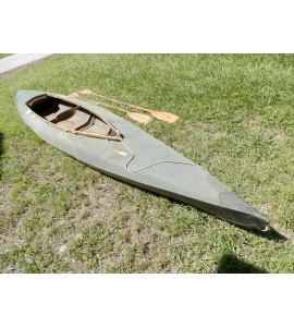 Vintage Canvas & Wood Kayak Canoe & Paddles W/ Whale Patch Estate Find Plus Bonu