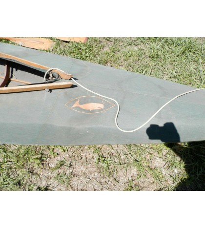 Vintage Canvas & Wood Kayak Canoe & Paddles W/ Whale Patch Estate Find Plus Bonu