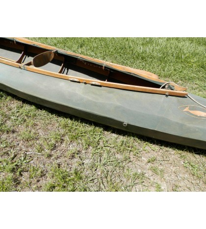 Vintage Canvas & Wood Kayak Canoe & Paddles W/ Whale Patch Estate Find Plus Bonu