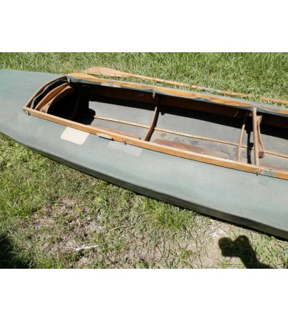 Vintage Canvas & Wood Kayak Canoe & Paddles W/ Whale Patch Estate Find Plus Bonu