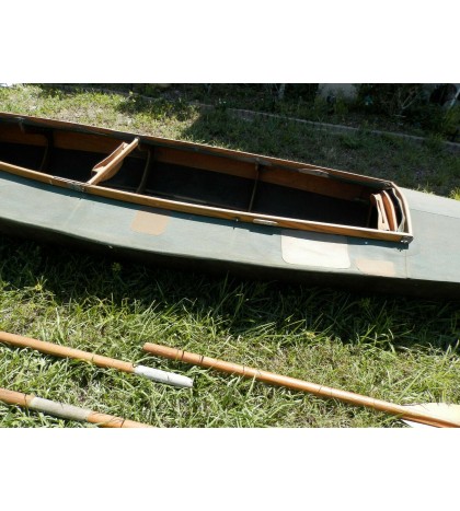 Vintage Canvas & Wood Kayak Canoe & Paddles W/ Whale Patch Estate Find Plus Bonu