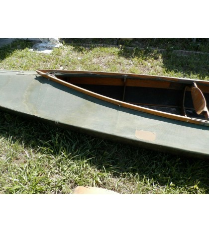 Vintage Canvas & Wood Kayak Canoe & Paddles W/ Whale Patch Estate Find Plus Bonu