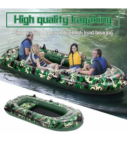 Inflatable Camouflage Boat Set For 4 Person With Fish Rod Holders, Pump & 2 Oars